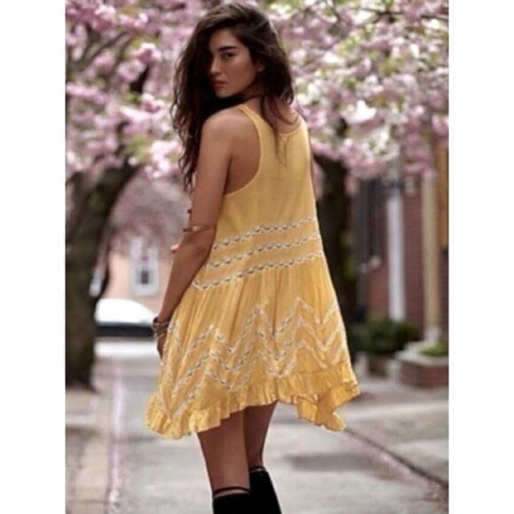 free people yellow‎ trapeze slip dress